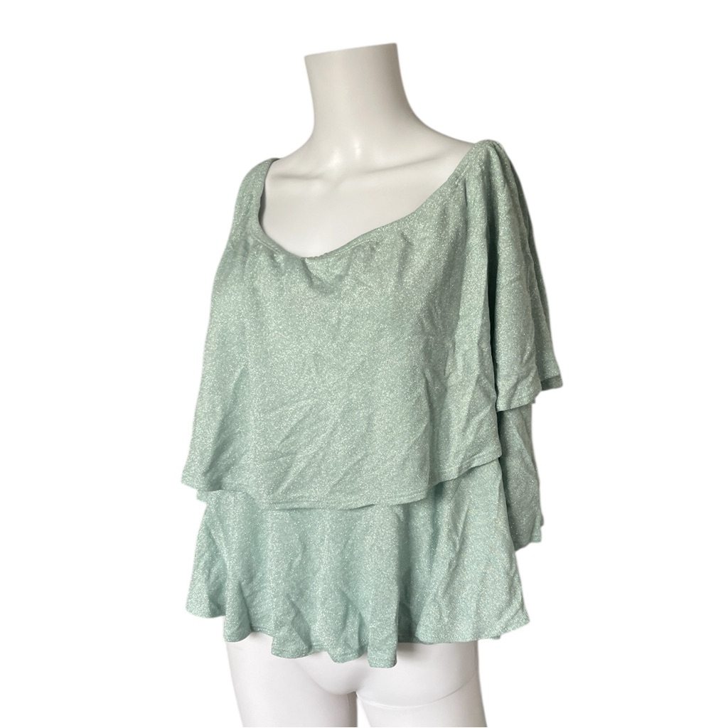 New Eloquii Knit Flounce Top Blue Metallic Weave Cropped Womens Plus Size 18/20